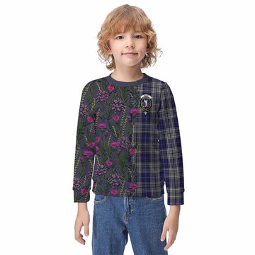 Napier Family Crest Tartan Kid Knitted Sweatshirt Scottish Thistle Flower Pattern Half Style - Tartan Vibes Clothing