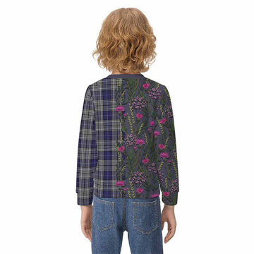 Napier Family Crest Tartan Kid Knitted Sweatshirt Scottish Thistle Flower Pattern Half Style - Tartan Vibes Clothing