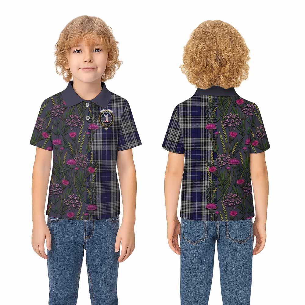 Napier Family Crest Tartan Kid Polo Shirt Scottish Thistle Flower Pattern Half Style - Tartan Vibes Clothing