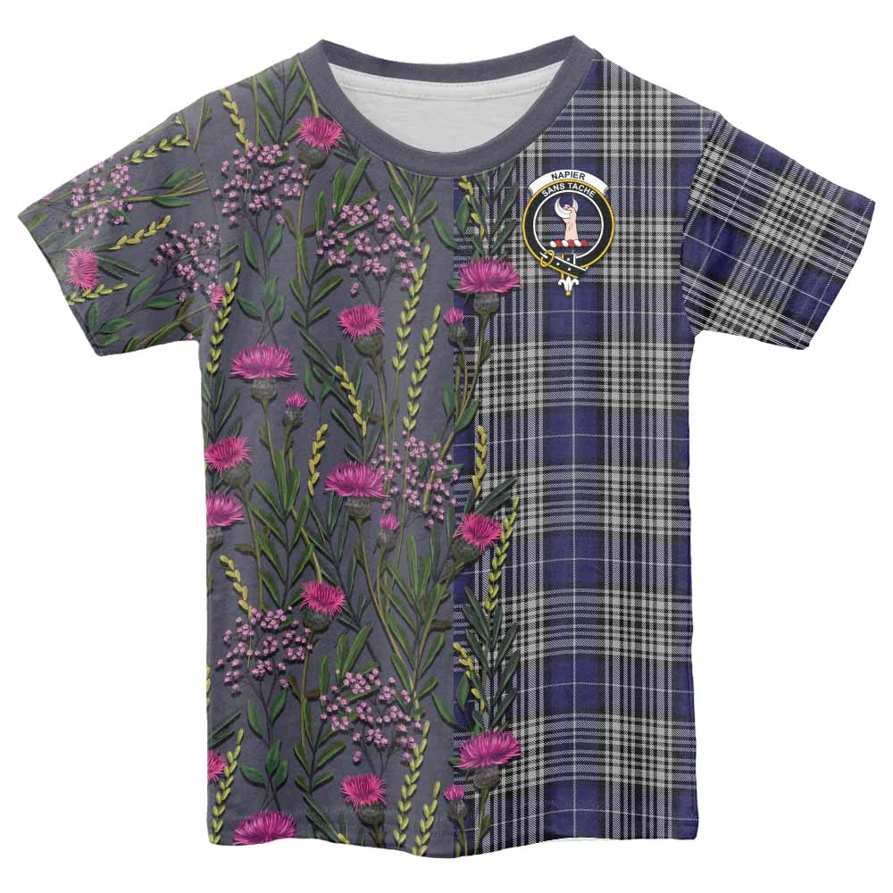Napier Family Crest Tartan Kid T-shirt Scottish Thistle Flower Pattern Half Style - Tartan Vibes Clothing