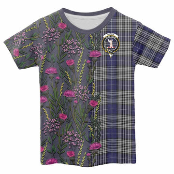 Napier Family Crest Tartan Kid T-shirt Scottish Thistle Flower Pattern Half Style - Tartan Vibes Clothing