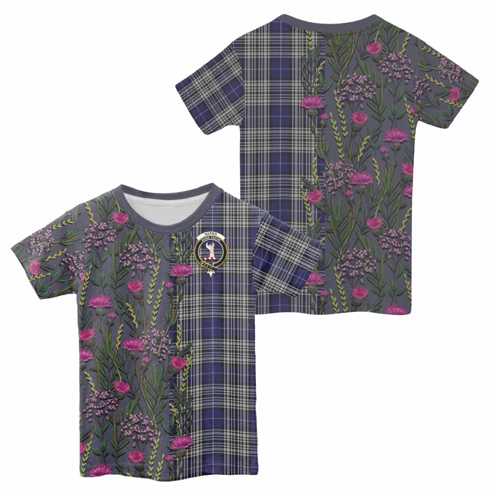Napier Family Crest Tartan Kid T-shirt Scottish Thistle Flower Pattern Half Style - Tartan Vibes Clothing