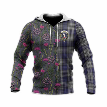 Napier Family Crest Tartan Knitted Hoodie Scottish Thistle Flower Pattern Half Style