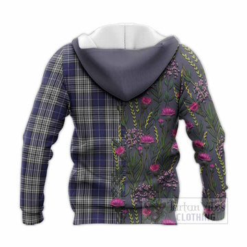 Napier Family Crest Tartan Knitted Hoodie Scottish Thistle Flower Pattern Half Style