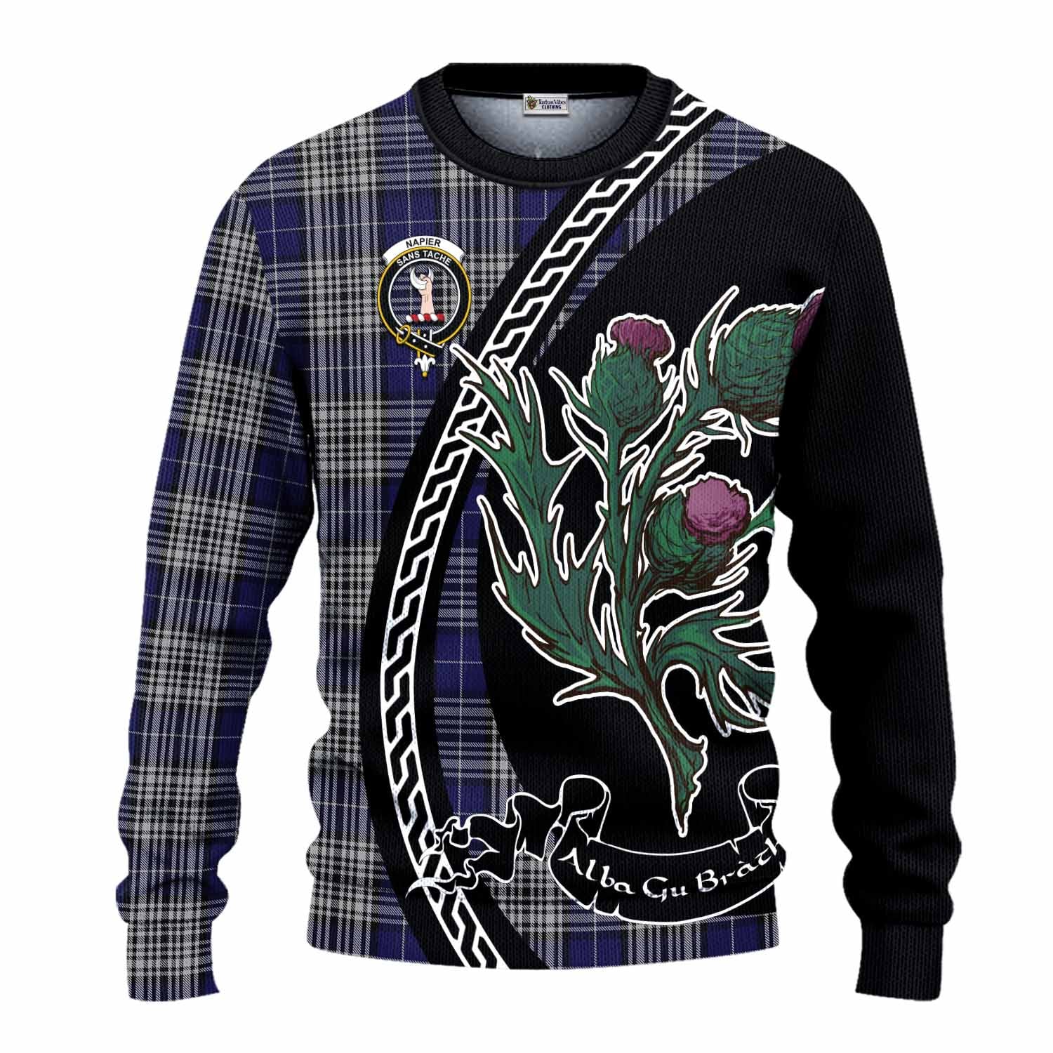 Napier Family Crest Tartan Knitted Sweater Alba Thistle Inspired - Tartan Vibes Clothing