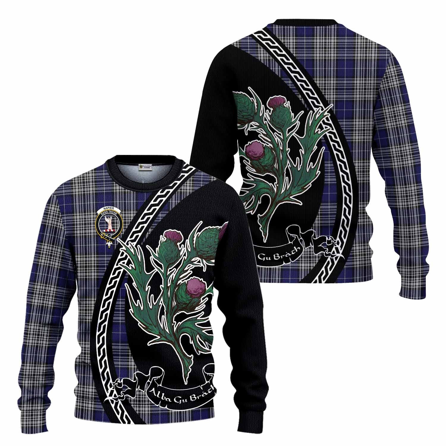 Napier Family Crest Tartan Knitted Sweater Alba Thistle Inspired - Tartan Vibes Clothing