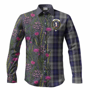 Napier Family Crest Tartan Long Sleeve Button Shirts Scottish Thistle Flower Pattern Half Style