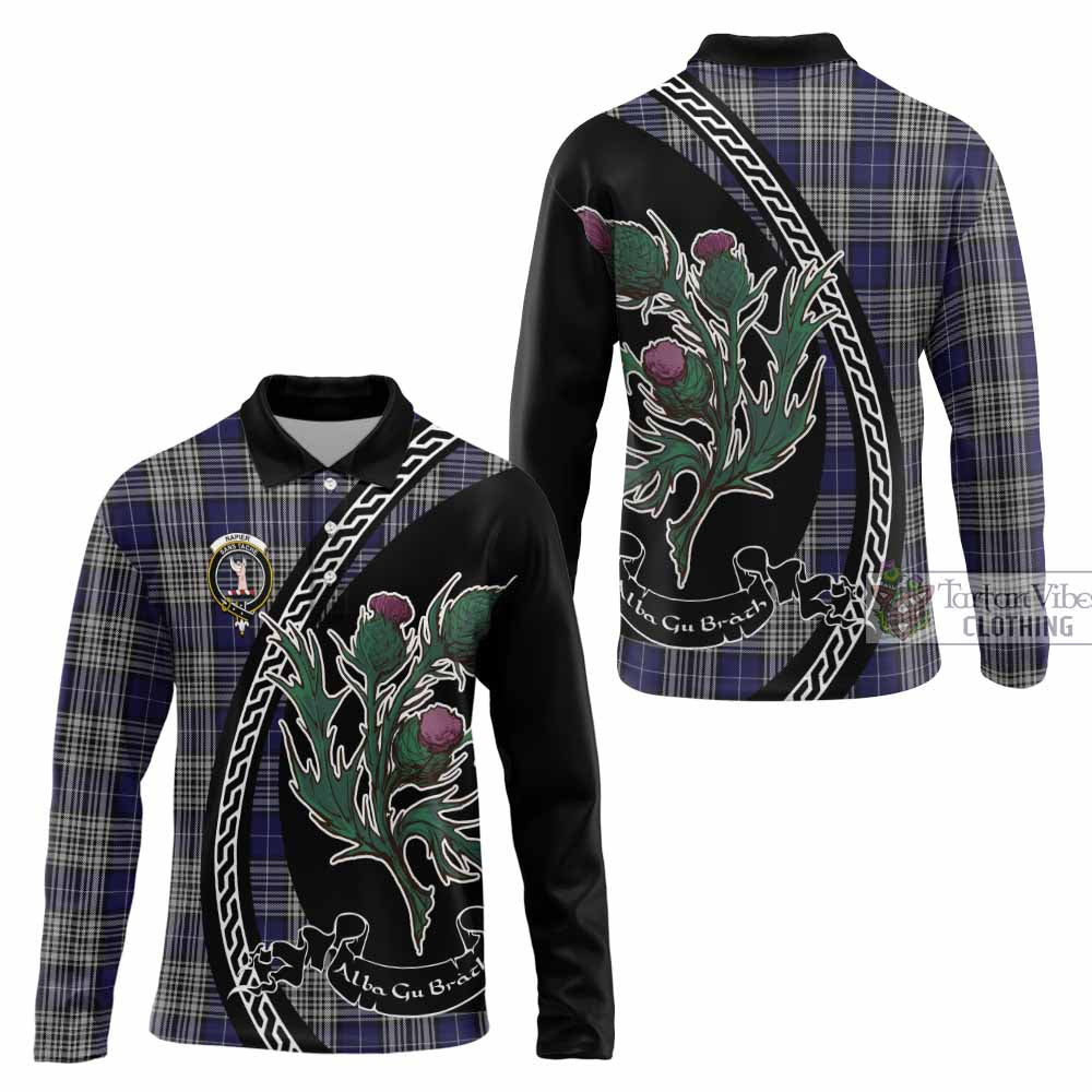 Napier Family Crest Tartan Long Sleeve Polo Shirt Alba Thistle Inspired - Tartan Vibes Clothing