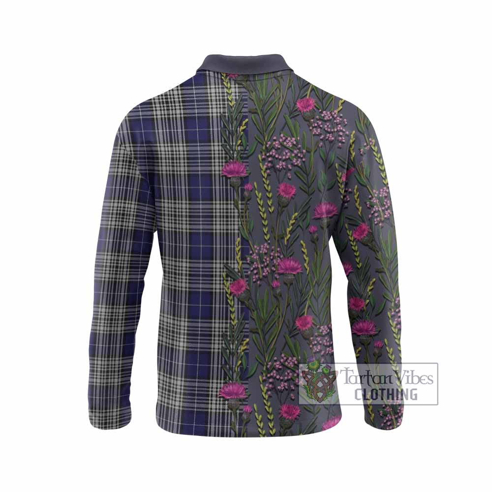 Napier Family Crest Tartan Long Sleeve Polo Shirt Scottish Thistle Flower Pattern Half Style - Tartan Vibes Clothing