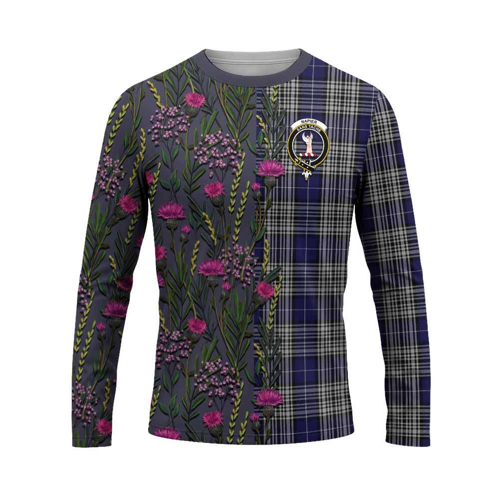 Napier Family Crest Tartan Long Sleeve T-Shirt Scottish Thistle Flower Pattern Half Style - Tartan Vibes Clothing