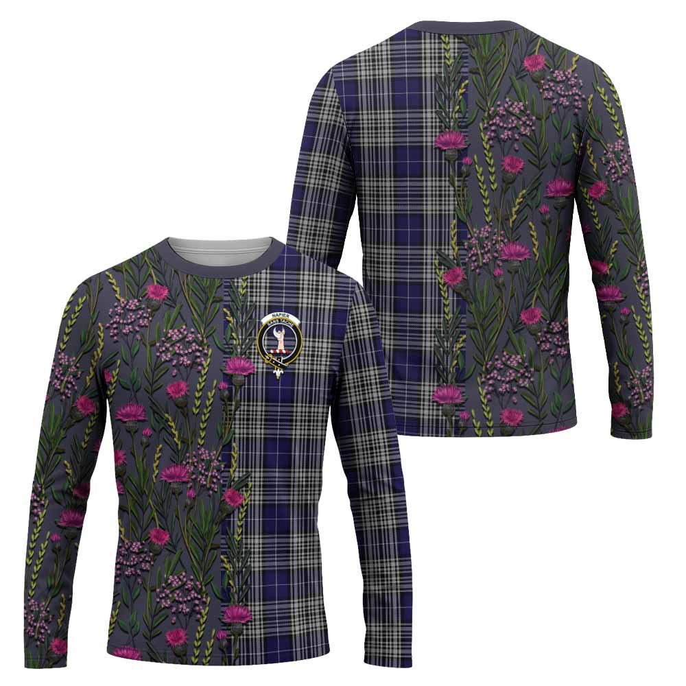 Napier Family Crest Tartan Long Sleeve T-Shirt Scottish Thistle Flower Pattern Half Style - Tartan Vibes Clothing