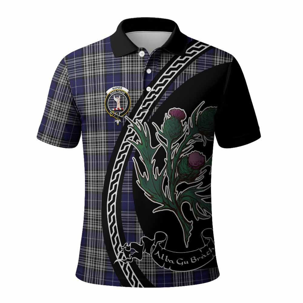 Napier Family Crest Tartan Polo Shirt Alba Thistle Inspired - Tartan Vibes Clothing