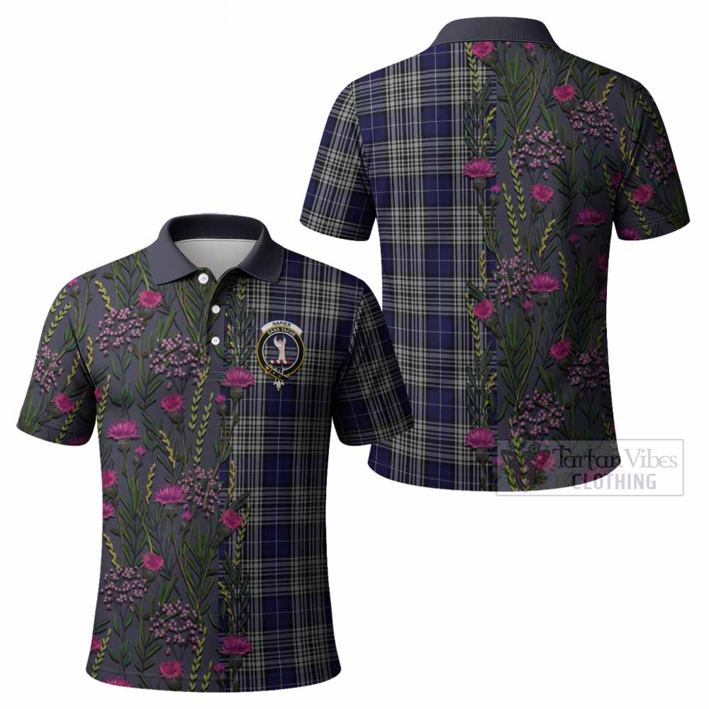 Napier Family Crest Tartan Polo Shirt Scottish Thistle Flower Pattern Half Style - Tartan Vibes Clothing