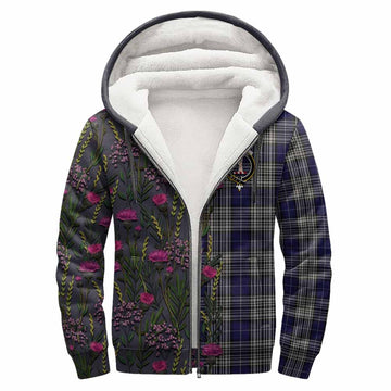 Napier Family Crest Tartan Sherpa Hoodie Scottish Thistle Flower Pattern Half Style