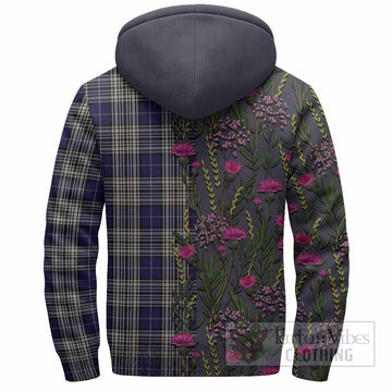 Napier Family Crest Tartan Sherpa Hoodie Scottish Thistle Flower Pattern Half Style