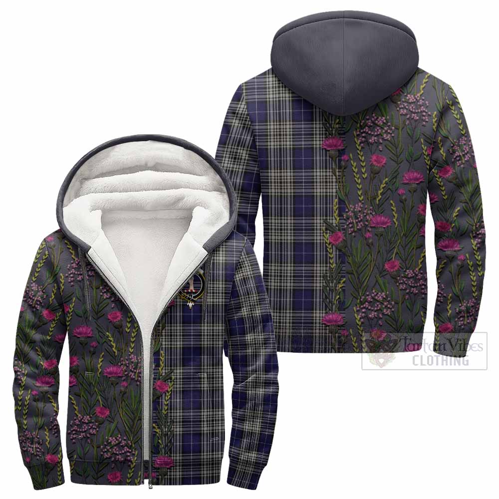 Napier Family Crest Tartan Sherpa Hoodie Scottish Thistle Flower Pattern Half Style - Tartan Vibes Clothing