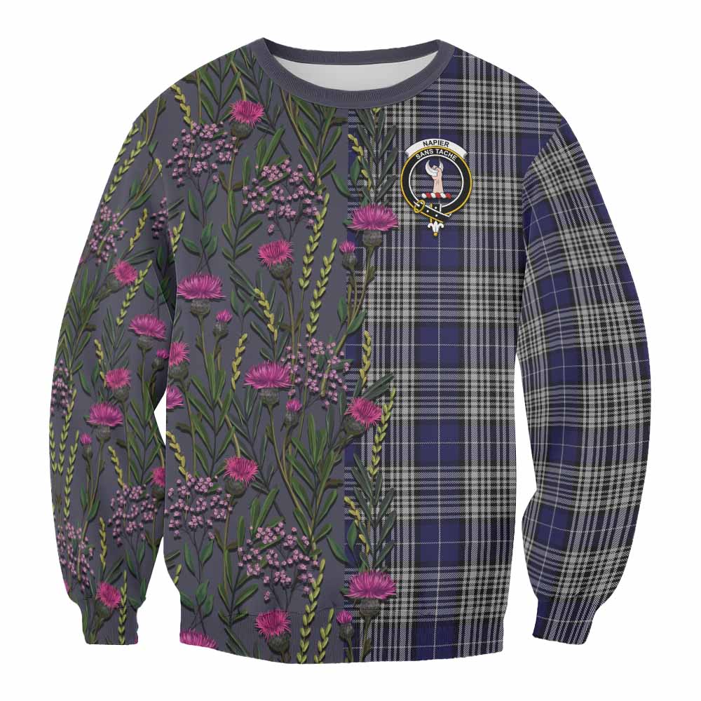 Napier Family Crest Tartan Sweatshirt Scottish Thistle Flower Pattern Half Style - Tartan Vibes Clothing