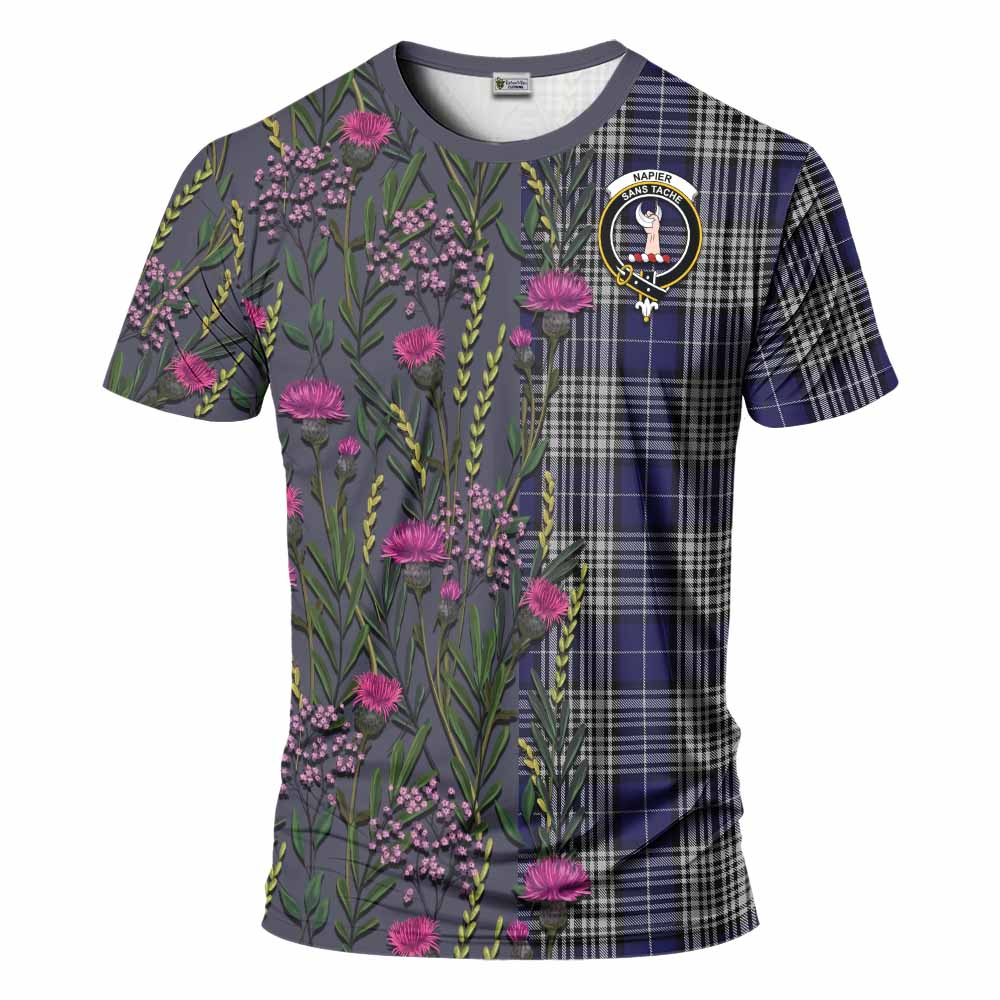 Napier Family Crest Tartan T-Shirt Scottish Thistle Flower Pattern Half Style - Tartan Vibes Clothing