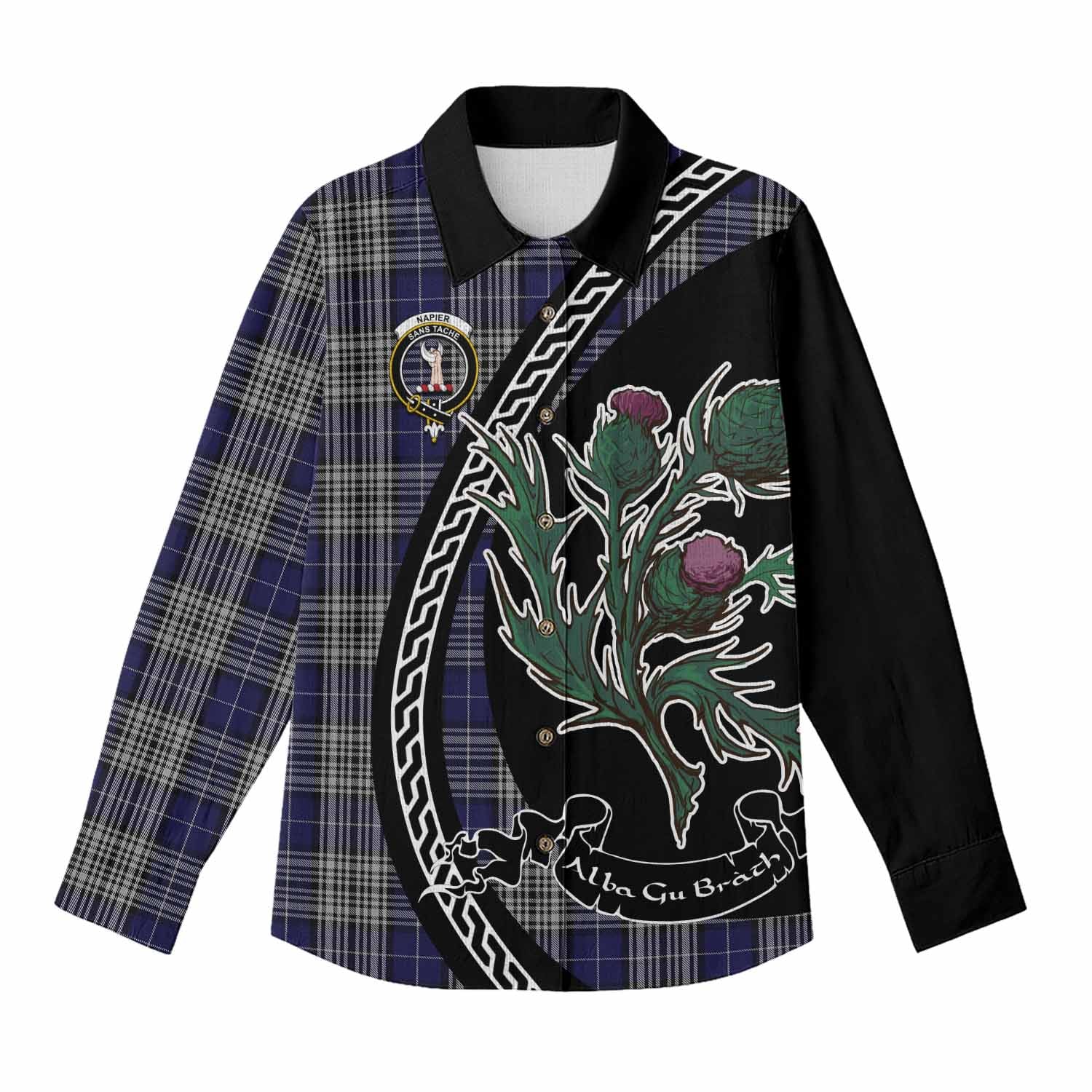 Napier Family Crest Tartan Women Casual Shirt Alba Thistle Inspired - Tartan Vibes Clothing