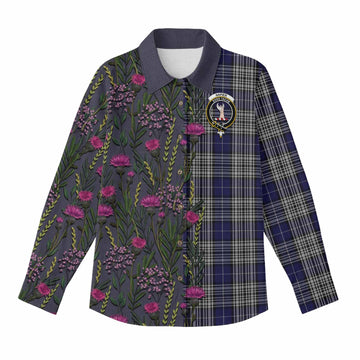 Napier Family Crest Tartan Women Casual Shirt Scottish Thistle Flower Pattern Half Style - Tartan Vibes Clothing