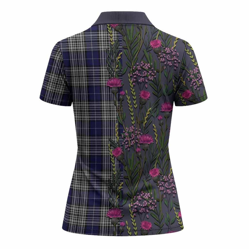 Napier Family Crest Tartan Women Polo Shirt Scottish Thistle Flower Pattern Half Style - Tartan Vibes Clothing