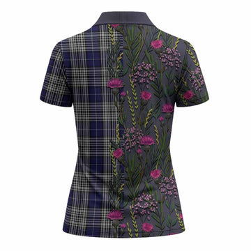 Napier Family Crest Tartan Women Polo Shirt Scottish Thistle Flower Pattern Half Style