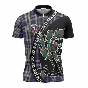 Napier Family Crest Tartan Zipper Polo Shirt Alba Thistle Inspired