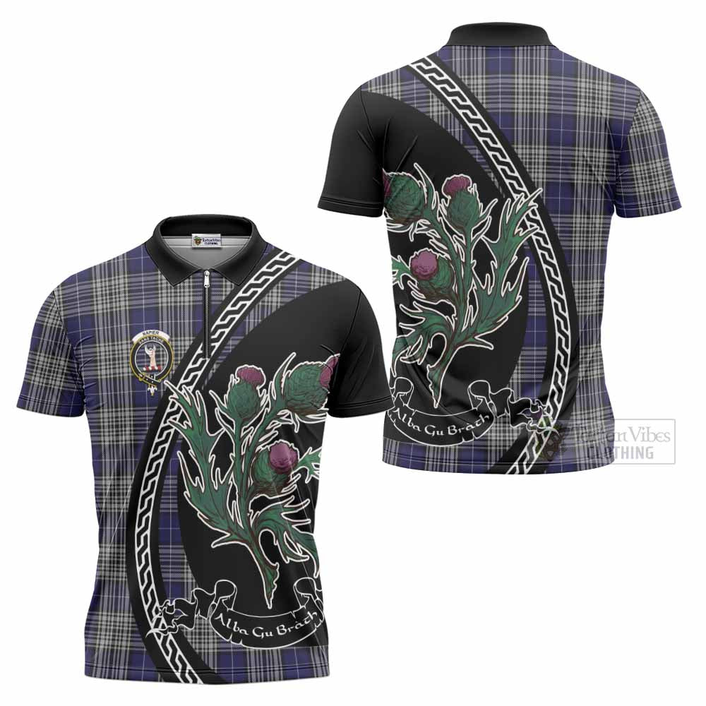 Napier Family Crest Tartan Zipper Polo Shirt Alba Thistle Inspired - Tartan Vibes Clothing
