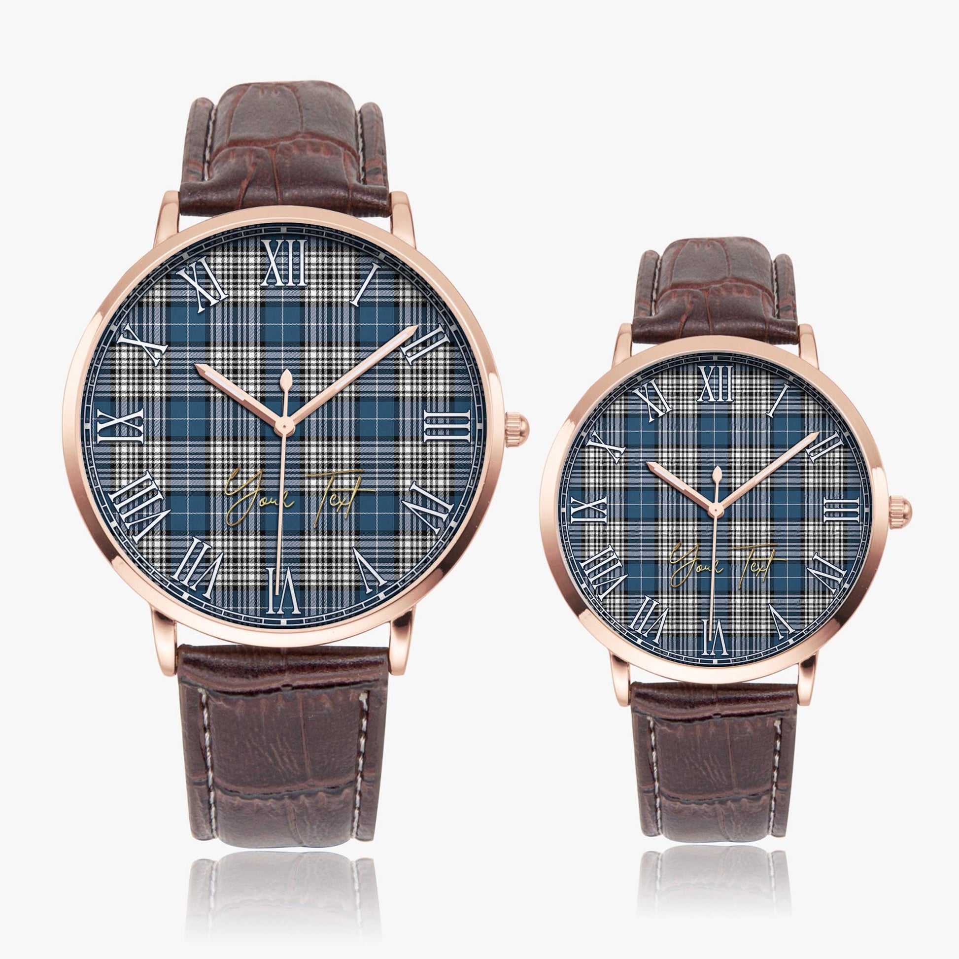 Napier Modern Tartan Personalized Your Text Leather Trap Quartz Watch Ultra Thin Rose Gold Case With Brown Leather Strap - Tartanvibesclothing