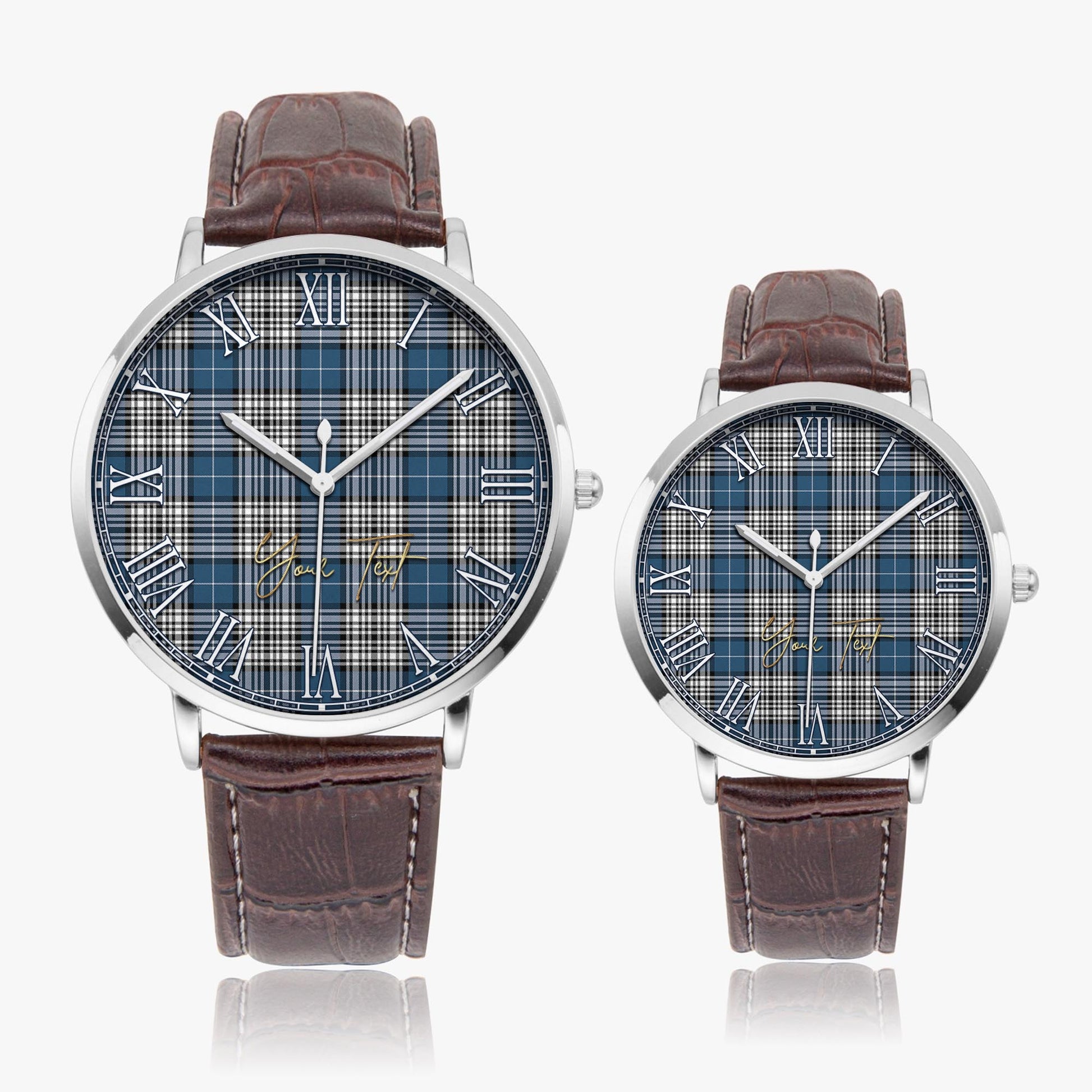 Napier Modern Tartan Personalized Your Text Leather Trap Quartz Watch Ultra Thin Silver Case With Brown Leather Strap - Tartanvibesclothing