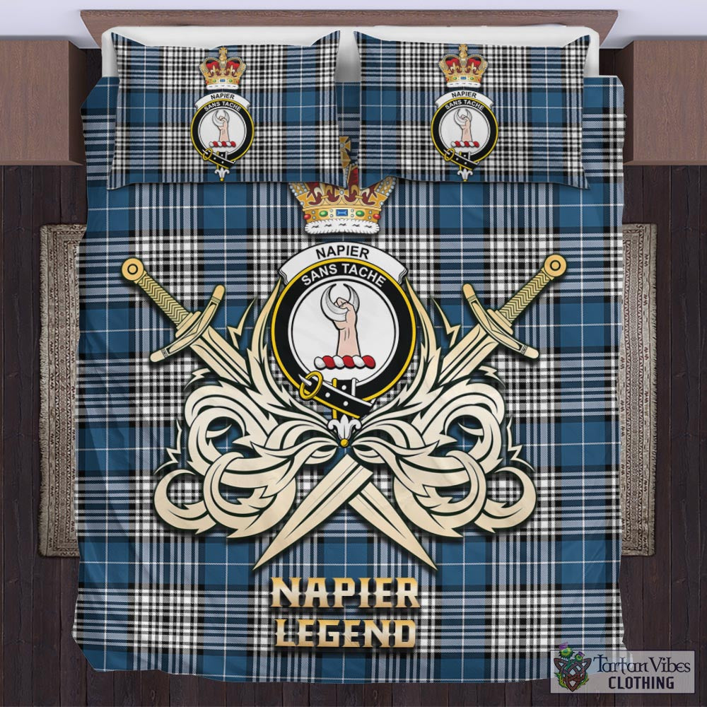 Tartan Vibes Clothing Napier Modern Tartan Bedding Set with Clan Crest and the Golden Sword of Courageous Legacy