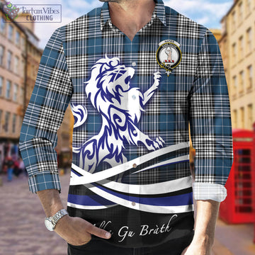 Napier Modern Tartan Long Sleeve Button Up Shirt with Alba Gu Brath Regal Lion Emblem