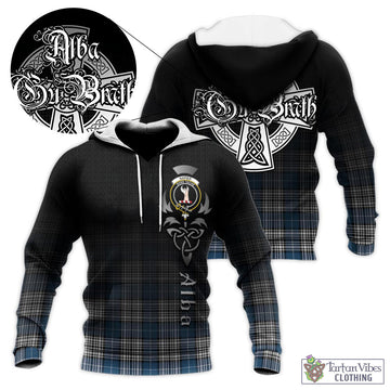 Napier Modern Tartan Knitted Hoodie Featuring Alba Gu Brath Family Crest Celtic Inspired