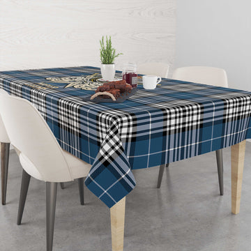 Napier Modern Tartan Tablecloth with Clan Crest and the Golden Sword of Courageous Legacy