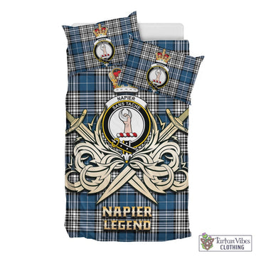 Napier Modern Tartan Bedding Set with Clan Crest and the Golden Sword of Courageous Legacy