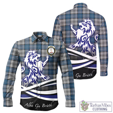 Napier Modern Tartan Long Sleeve Button Up Shirt with Alba Gu Brath Regal Lion Emblem