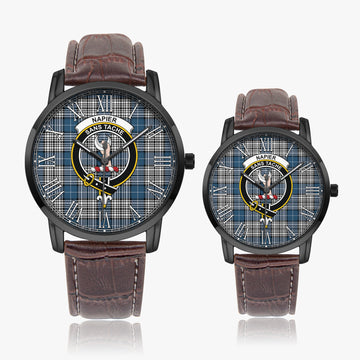 Napier Modern Tartan Family Crest Leather Strap Quartz Watch