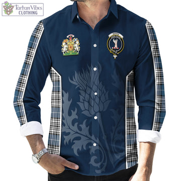 Napier Modern Tartan Long Sleeve Button Up Shirt with Family Crest and Scottish Thistle Vibes Sport Style