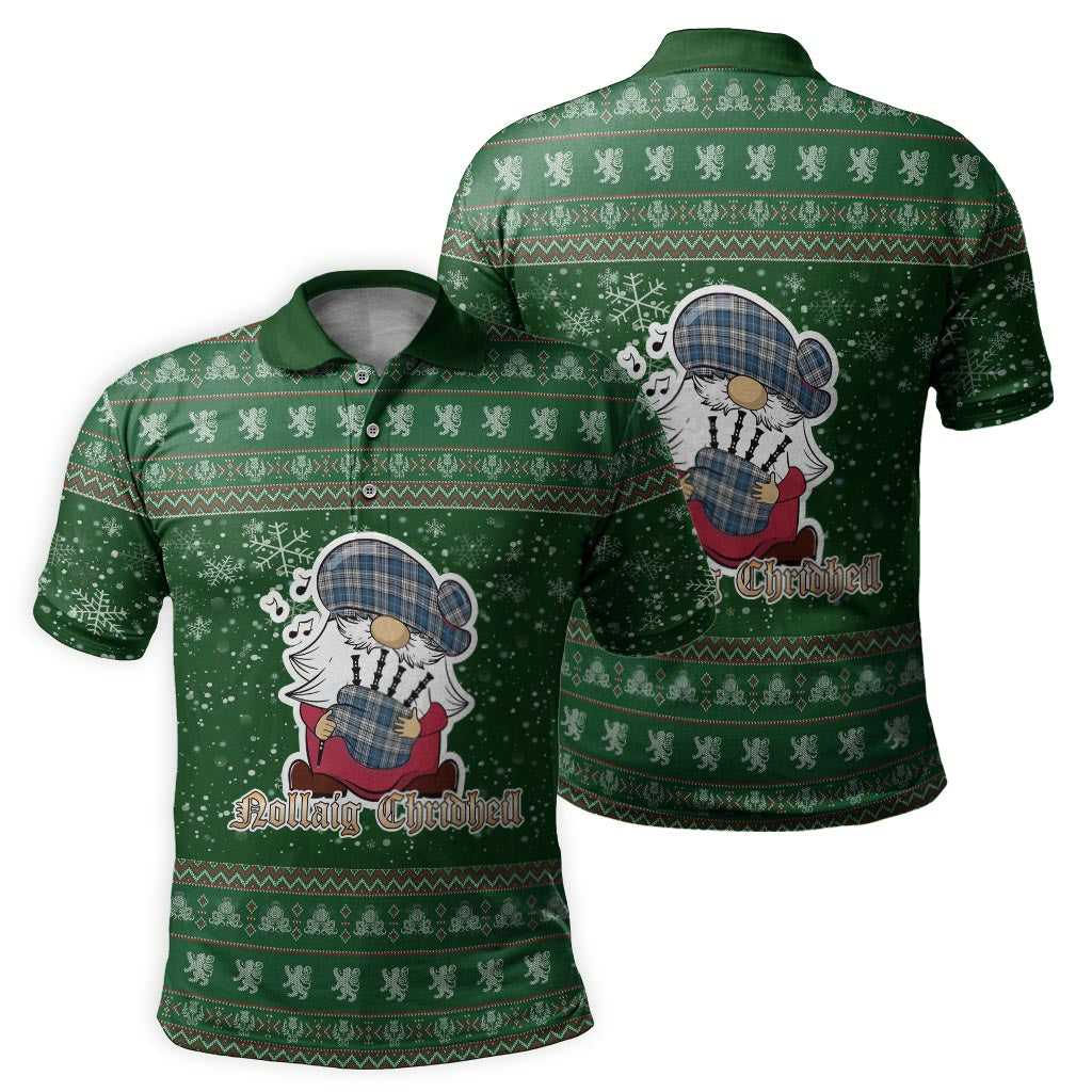 Napier Modern Clan Christmas Family Polo Shirt with Funny Gnome Playing Bagpipes - Tartanvibesclothing