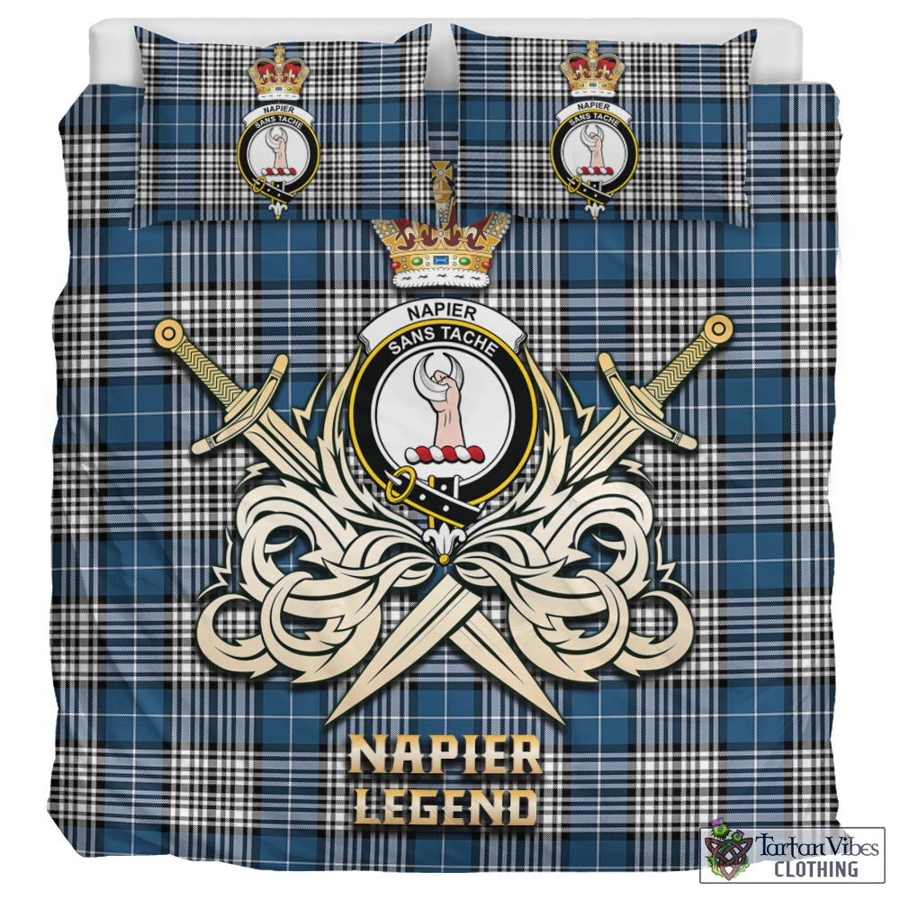 Tartan Vibes Clothing Napier Modern Tartan Bedding Set with Clan Crest and the Golden Sword of Courageous Legacy