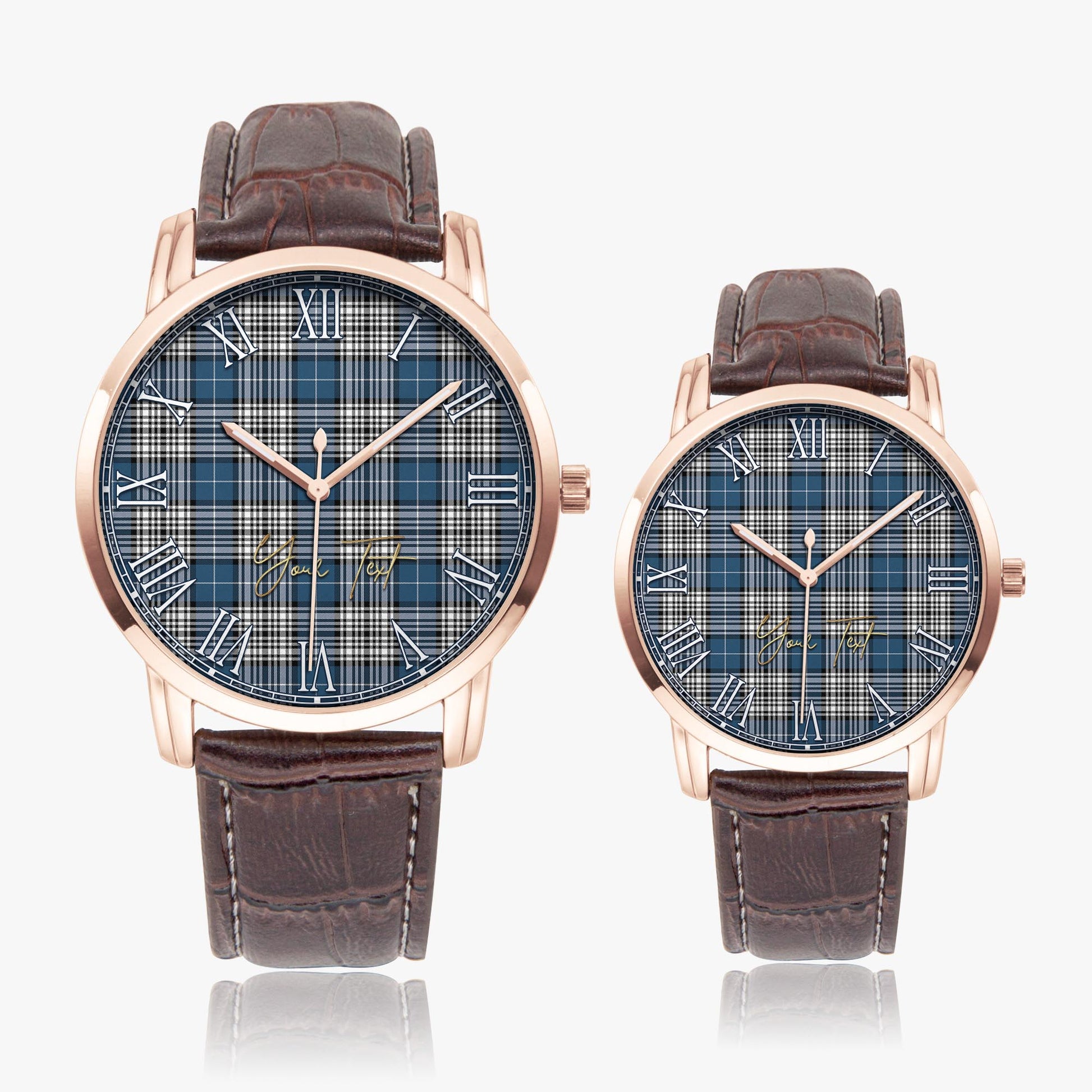 Napier Modern Tartan Personalized Your Text Leather Trap Quartz Watch Wide Type Rose Gold Case With Brown Leather Strap - Tartanvibesclothing