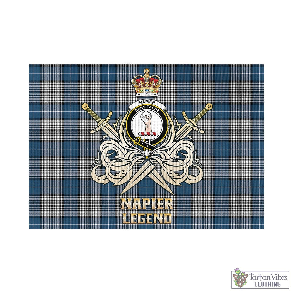 Tartan Vibes Clothing Napier Modern Tartan Flag with Clan Crest and the Golden Sword of Courageous Legacy