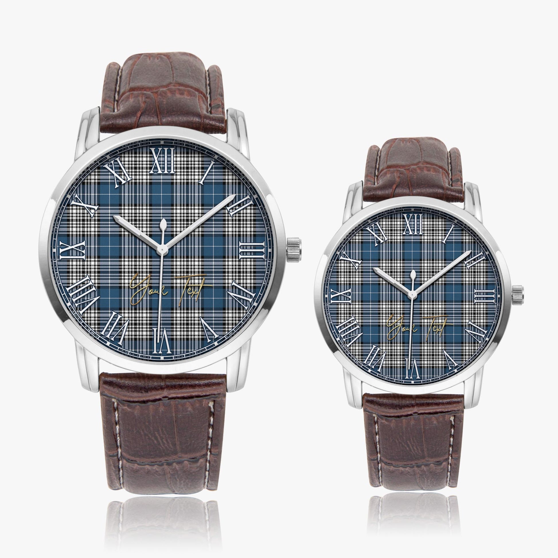 Napier Modern Tartan Personalized Your Text Leather Trap Quartz Watch Wide Type Silver Case With Brown Leather Strap - Tartanvibesclothing