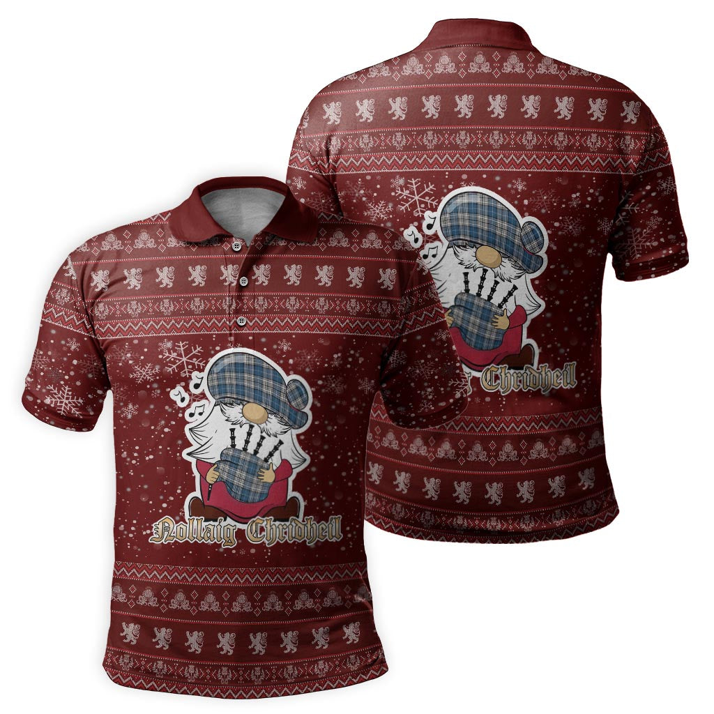 Napier Modern Clan Christmas Family Polo Shirt with Funny Gnome Playing Bagpipes - Tartanvibesclothing