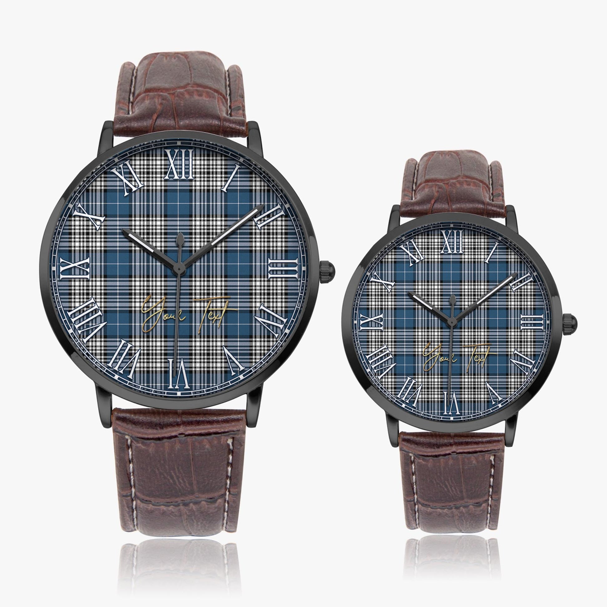 Napier Modern Tartan Personalized Your Text Leather Trap Quartz Watch Ultra Thin Black Case With Brown Leather Strap - Tartanvibesclothing