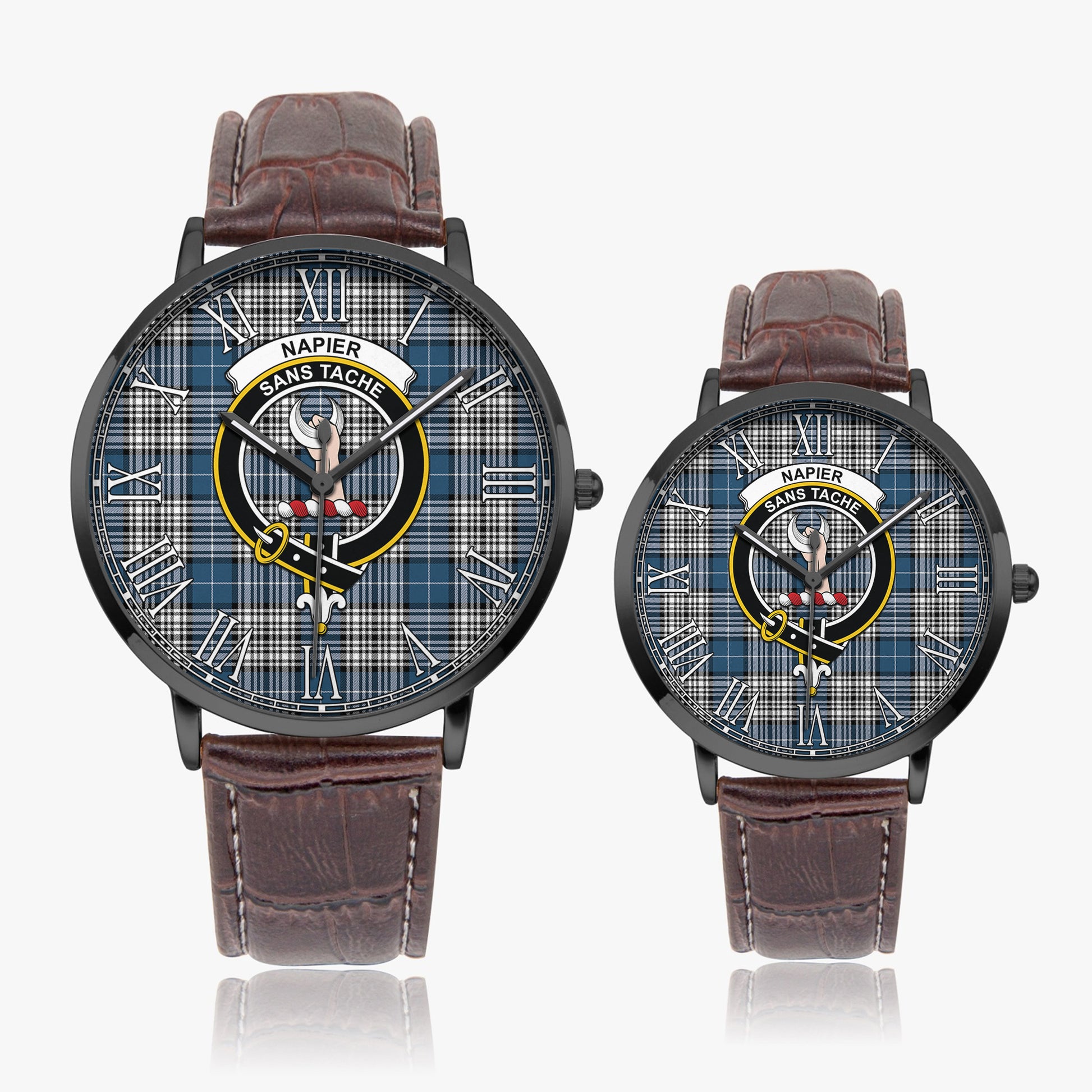 Napier Modern Tartan Family Crest Leather Strap Quartz Watch - Tartanvibesclothing