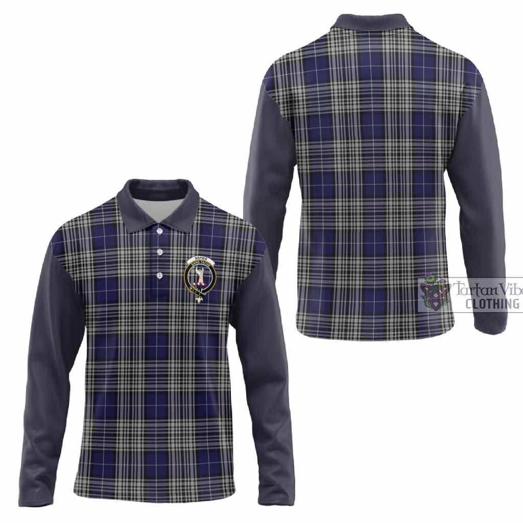 Napier Tartan Accent Long Sleeve Polo Shirt with Family Crest