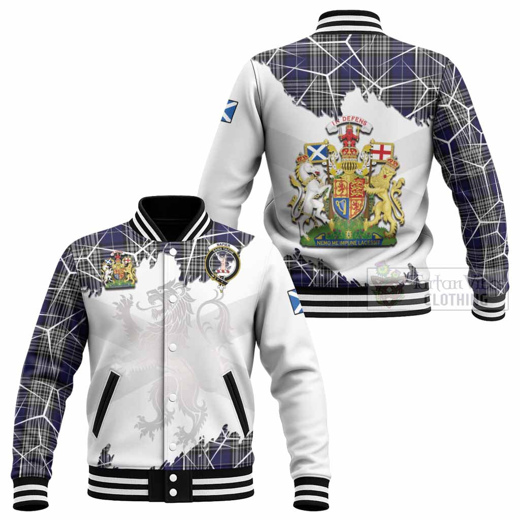 Napier Tartan Baseball Jacket with Family Crest and Lion Rampant Grunge Style