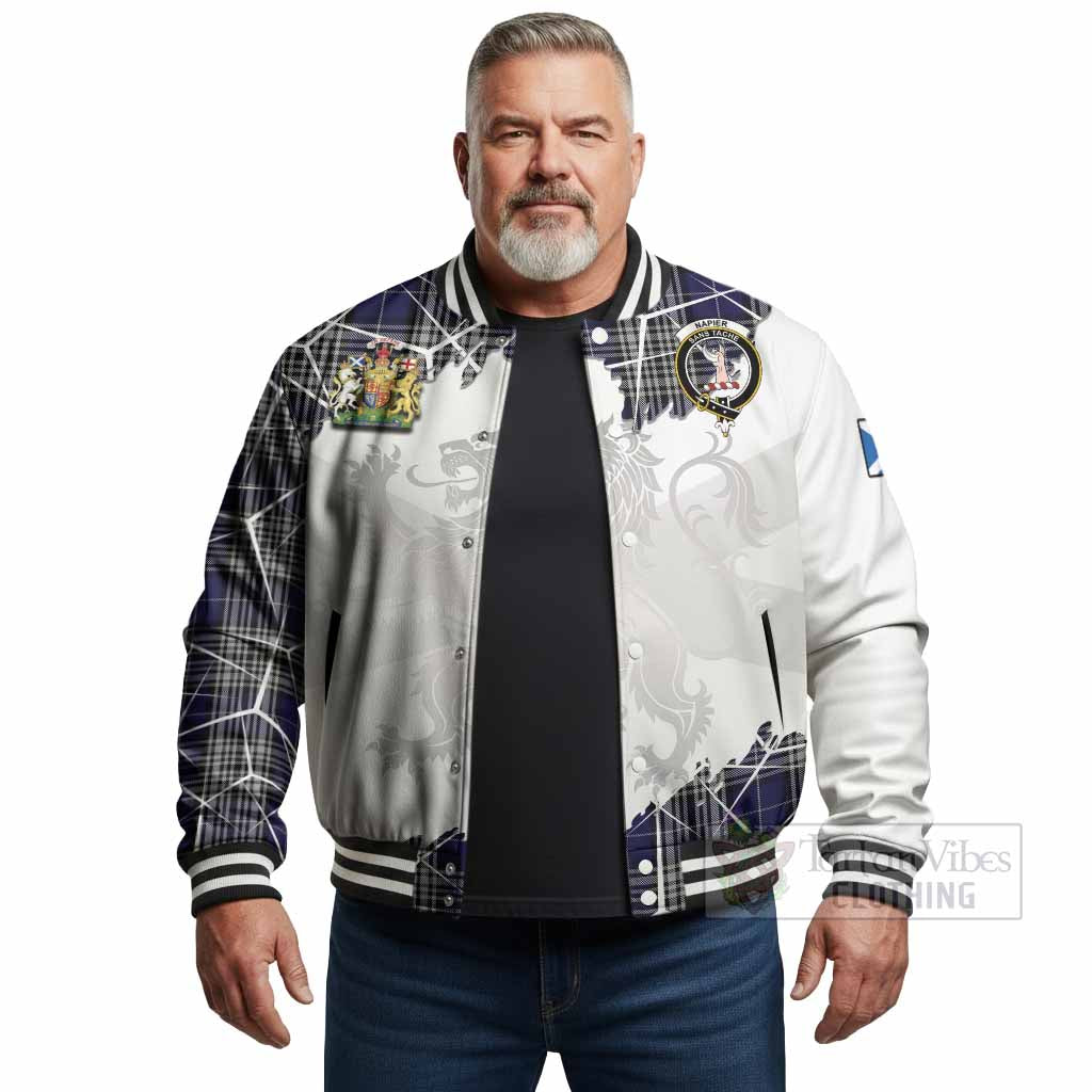 Napier Tartan Baseball Jacket with Family Crest and Lion Rampant Grunge Style
