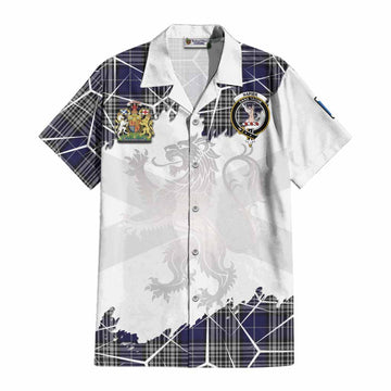 Napier Tartan Cotton Hawaiian Shirt with Family Crest and Lion Rampant Grunge Style